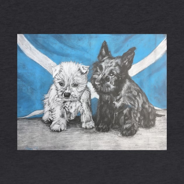 Scottie And Westie Pups With Scottish Flag by archiesgirl